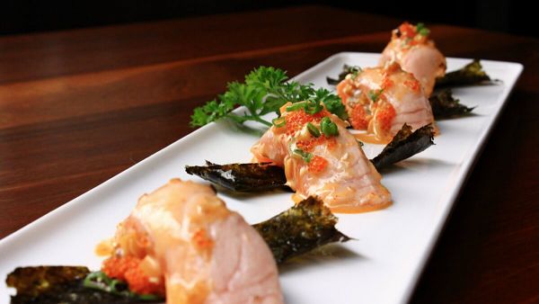 Click Here To View Seared Salmon Nigiri (4 Pieces) at PLOY Damansara Heights