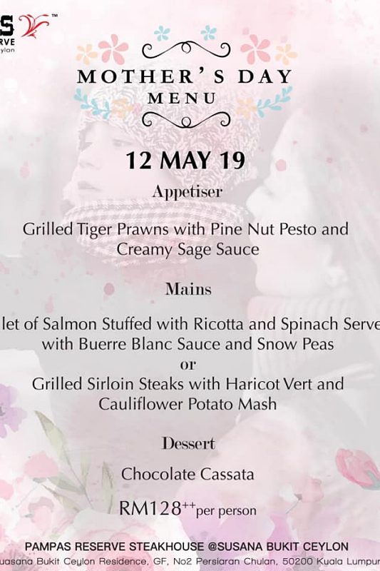 View Mother's Day menu at Pampas Reserve
