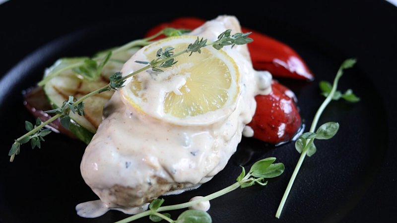 View Herb Chicken Breast in Creamy Lemon Sauce at Pampas Steakhouse at Old Malaya