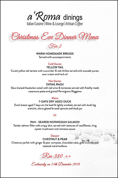 Click here to view Christmas Menu at Aroma Dinings