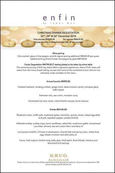 Click here to view enfin by James Won's Christmas menu